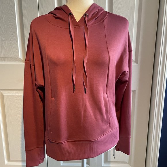 Apana Tops - Apana Womens Size Medium Top SweatShirt Pink Hooded Knit Stretch Long Sleeve NWT